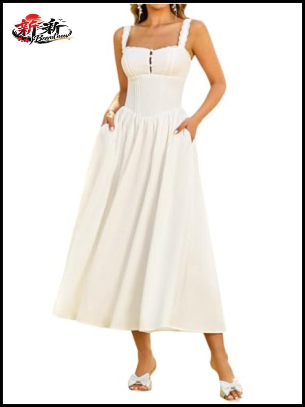 Women's Corset Midi Dress with Pockets Sleeveless Flowy A-Line